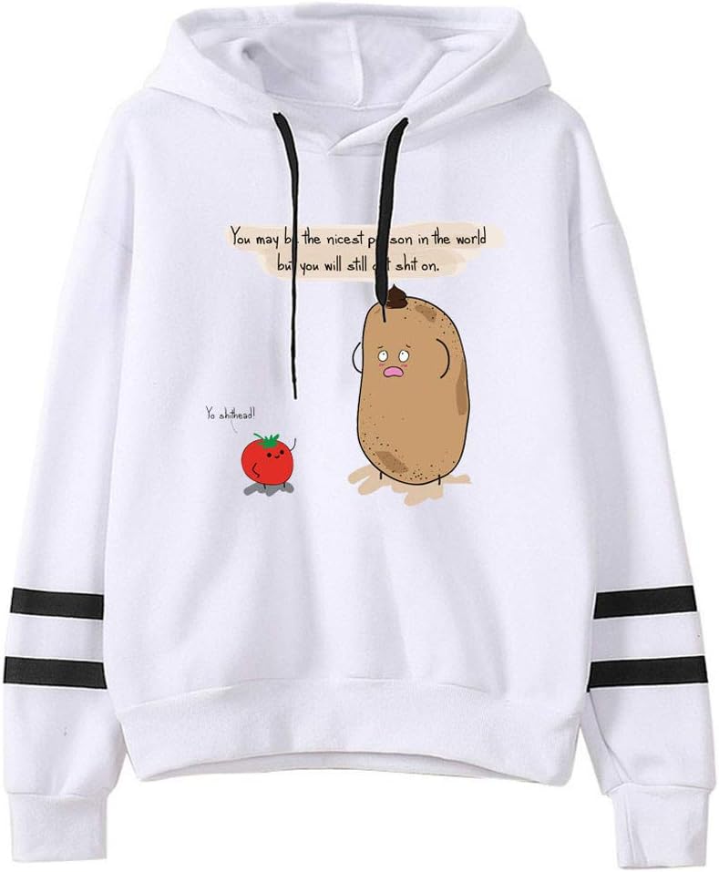 STORTO Womens Hooded Sweatshirts Cute Potatoes Pattern Teen Girls Hoodies Casual Loose Pullover Sweatshirt Outwear