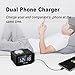 Reacher Digital Alarm Clock Radio with Dual USB Charger Port Dual Alarm Dimmer Snooze Indoor Thermometer and Outlet Powered for iphone Phone Bedside Bedroom Desktop Home Office