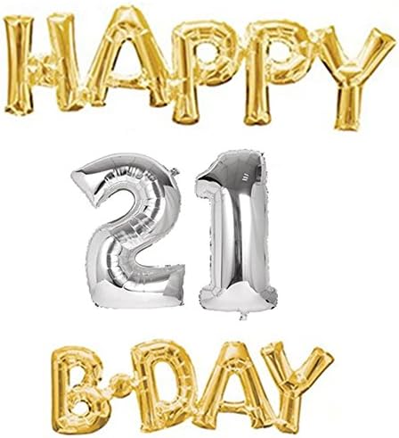 StarParty "Happy B-Day" Phrase & Number Bunch Foil Balloon (Happy 21 B-Day)