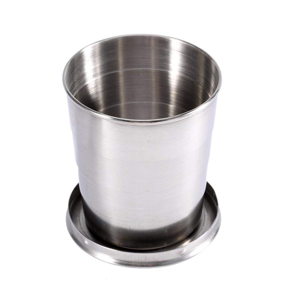 Haofy 240ML/140ML/75ML3 Size Optional All Stainless Steel Telescopic Cup Folding Cup, Key Wine Glass Folding Cup (L)