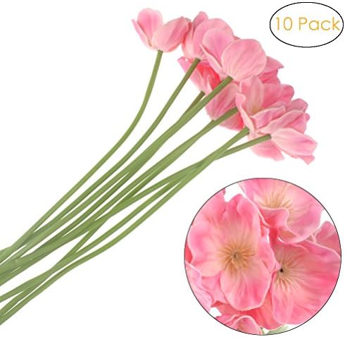 SunshineTrees 10pcs Artificial Poppies Flowers Latex Corn Poppies for Wedding Bouquets Home Decor Party Bridesmaid (Pink)