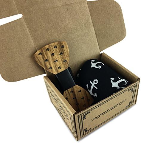 Premium Wooden Bow Tie with Matching Cotton Mens Blend Sock