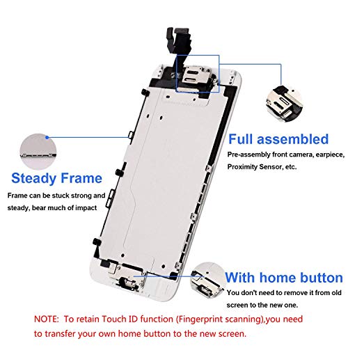 Compatible with iPhone 6s Screen Replacement White, LCD Display & Touch Digitizer Assembly with Proximity Sensor, Front Camera, Ear Speaker, Screen Protector and Repair Tool Kit (iPhone 6s White)