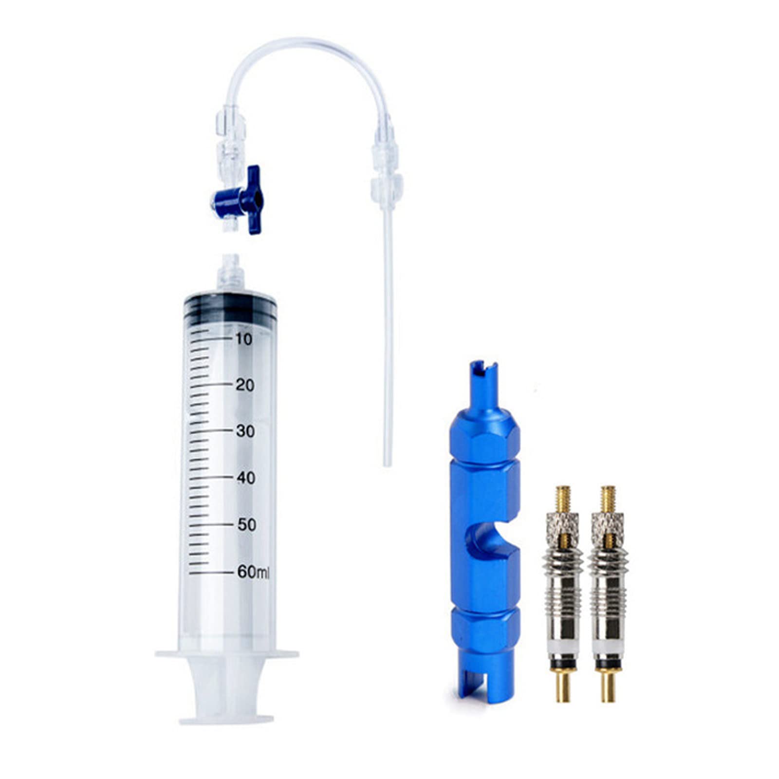 Bicycle Tubeless Sealant Injector, Tubeless Tyre Sealant Syringe, Bicycle Tubeless Sealant Injector Syringe, Bicycle Valve Tool Syringe with Presta Valve Core Removal Tool, 60 ml, 1 Set
