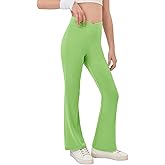 Haloumoning Girls Crossover High Waisted Flare Pants Kids Bootcut Leggings Full Length Bell Bottoms 5-14 Years