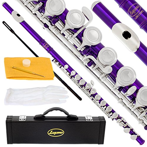 120-PR - PURPLE/NICKEL Keys Closed C Flute Lazarro+Pro Case,Care Kit - 10 COLORS Available ! CLICK on LISTING to SEE All Colors