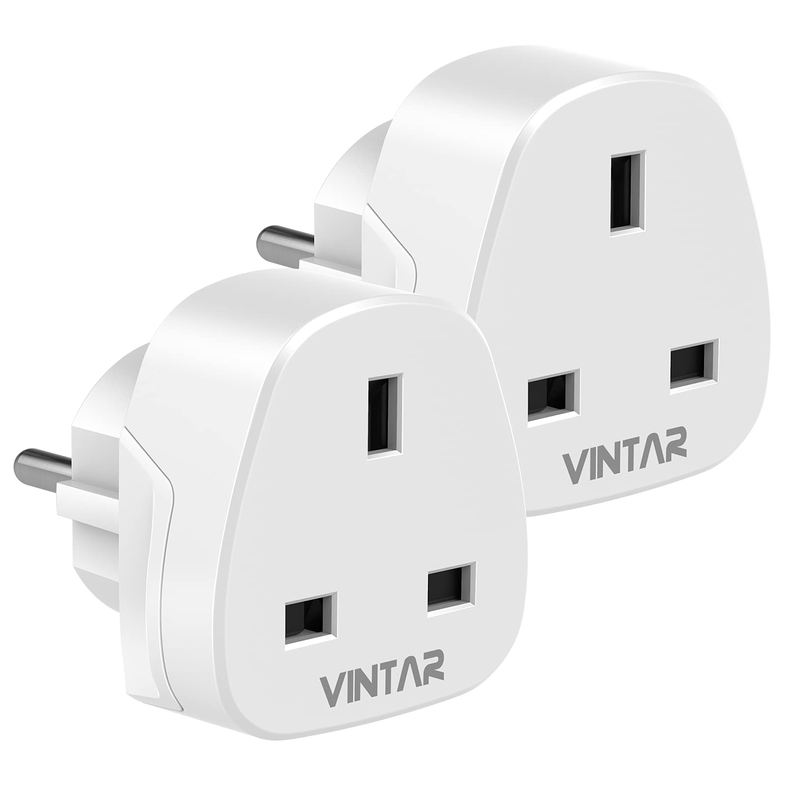 VINTAR UK to European Plug Adapter,Grounded 3 Pin to 2 Pin EU Euro Europe Schuko Travel Adaptor for France Germany Spain Turkey Greece Russia and More(Type E/F), 2 Pack White