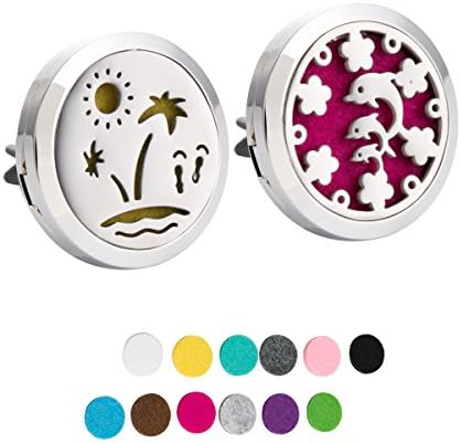 2pcs Car Aromatherapy Essential Oil Diffuser Air Freshener Vent Clip-Beach&amp;Dolphin Locket