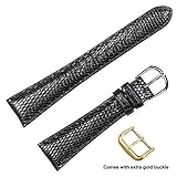 deBeer brand Genuine Lizard Watch Band (Silver & Gold Buckle) - Black 18mm