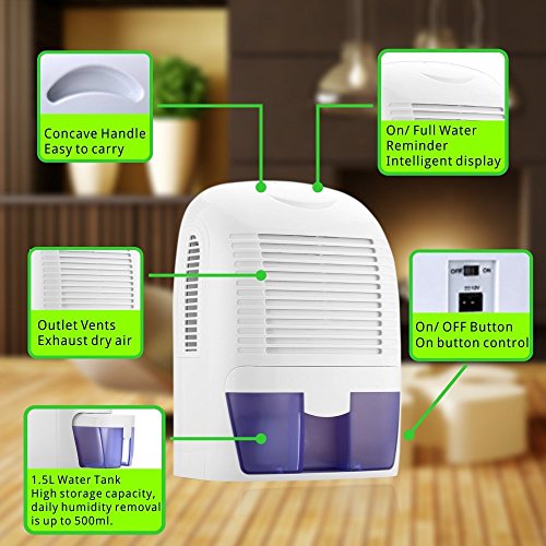 The perseids 1500ml Mini Dehumidifiers for Home Air Electric Compact Ultra Quiet Portable Dehumidifiers for Damp Condensation Window,Wardrobe, Bedroom, Bathroom, Caravan, Laundry(1500ml) (1500ml)