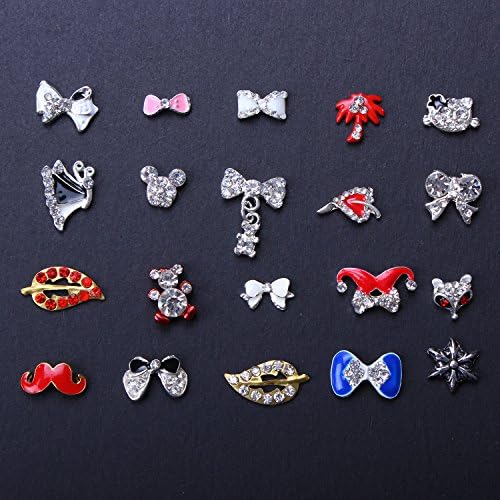 ECBASKET Big Deal !!! 3D Nail Alloy Mix Design , False Nails Rhinestone , Bow tie /Mustache/ Butterfly Any 15pcs Random Style