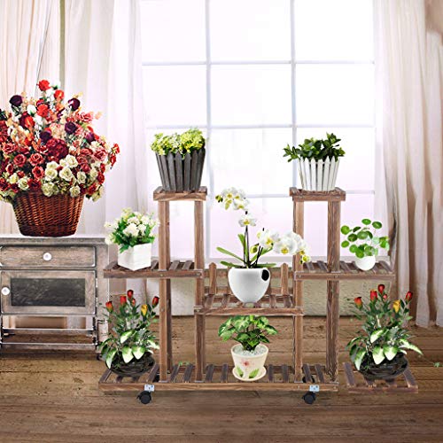 Iuhan Wooden Plant Stand Rolling Garden Cart Plants Flower Display Racks Holder Ladder with 4 Tier Garden Decoration Display 4 Layers Planter Rack Shelf Organizer for Indoor Outdoor - Thumbnail 2