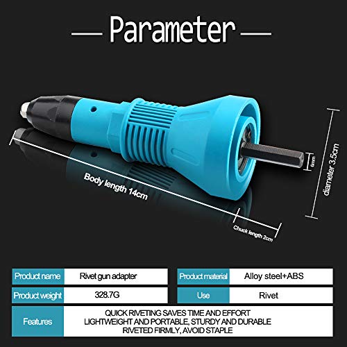Cordless Drill Electric Rivet Gun Adapter-Professional Riveting Insert Nut Hand Tool Kit with 4pcs Convertible Head and 2pcs Wrench