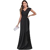 Cap Sleeves V Neck Mother of The Bride Dresses for Women Pleated Chiffon Mermaid Formal Wedding Guest Dress