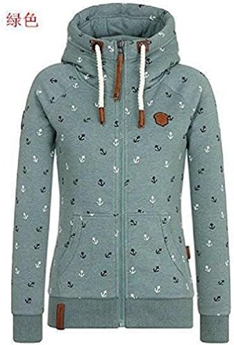 New Fashion Women Button Hip Hop Hooded Zipper Hoodie Zip up Sweatshirt Dark Green XXXL