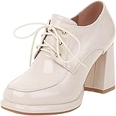 Betastella Women's Chunky Patent Leather Oxfords Platform High Heels Lace Up Pumps
