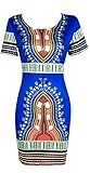 Orangesky Women Traditional African Print Dashiki Bodycon Short Sleeve Dress (XL, Blue)