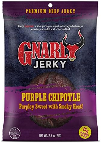 Gnarly Jerky Purple Chipotle Flavor Premium Beef Jerky 2.5oz - 15g of Protein per Bag