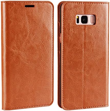 Galaxy S8 Leather Flip Case Series Full Grain Leather Handmade Wallet Case For Samsung Galaxy S8 [Built-in Stand] [Card Slots Holder] - Brown