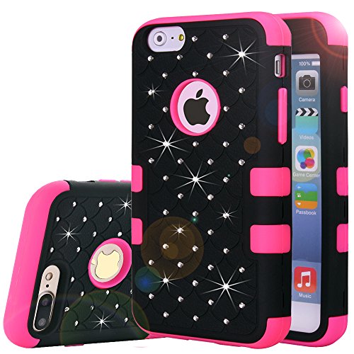 iphone 6s Case,iphone 6 Case,Auker Slim Thin Bling Mermaids Scale Dual Layer Shock Absorbing Rugged Hybrid Silicon Rubber Body Protective Tough Bumper Case Cover Skin for iphone 6 4.7 inch (Black-R)