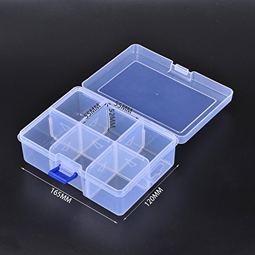 Pack of 4 Plastic Storage Box with Adjustable Dividers for Beads, Jewelry,Tools and Fishing Lures(2pc Organizer Box with 15 Grids & 2pcs Box with 6 Grids)