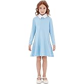 Girls Casual Dress Long Sleeve Vintage Peter Pan Collar T-Shirt Dresses Age 3-12 Years
