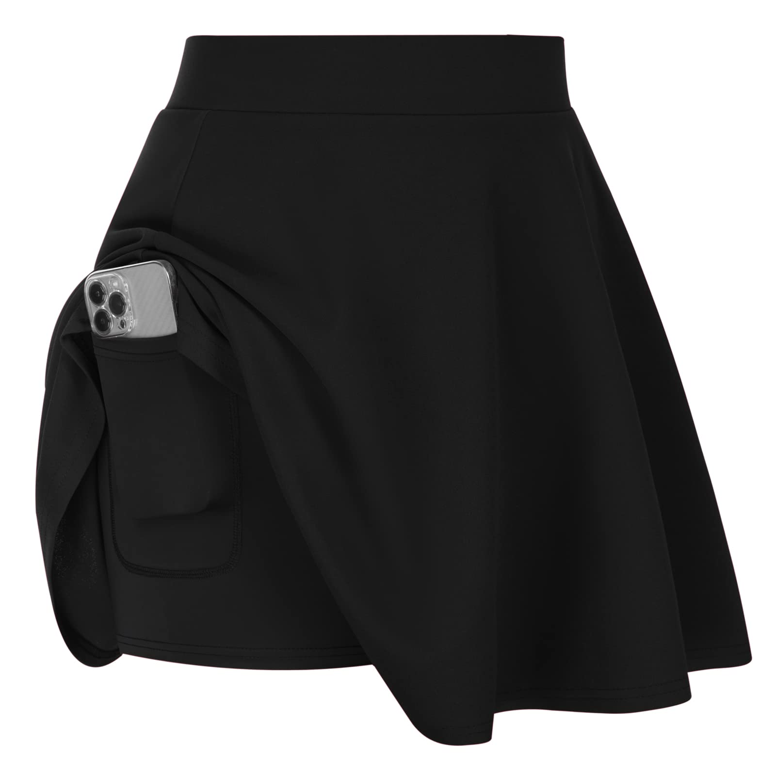Photo 1 of Hanna Nikole Womens Plus Size Skater Skirt Flared High Waisted Elastic Lining Skirt Halloween Skirts with Pocket Black 4X