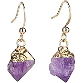 Raw Amethyst Crystal Dangle Earrings Gold Plated Natural Healing Earrings February Birthstone Jewelry