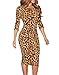 Sexy Ladies Leopard Low V Back Long Sleeve Formal Cocktail Party Midi Dress