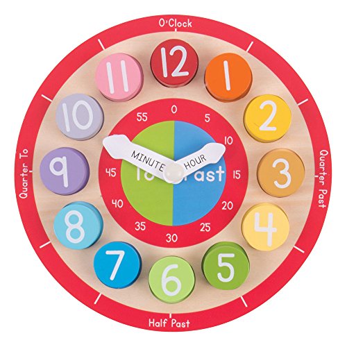 Bigjigs Toys Wooden Teaching Clock - Tell The Time, Multicolored