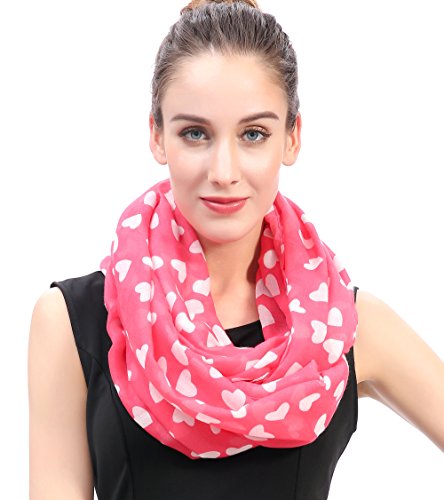 Lina & Lily Hearts Print Women's Infinity Scarf Valentine's Mother's Day Gift Ideas (Pink and White)