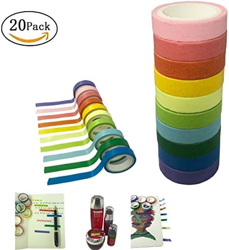Sanmy Washi Tape Rainbow Color Scrapbook Masking Paper DIY Decoration Tape Pack of 20 (20 Rolls Washi Tape)