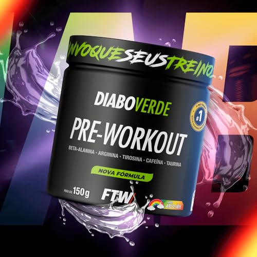 FTW Pré-Treino Diabo Verde - Energia Extrema, Força e Foco - Potência Hardcore com Cafeína, Beta-Alanina - Para Treinos Intensos - sabor: Arco Iris - Pote 150g