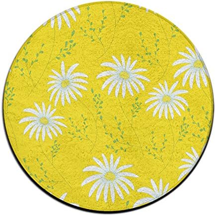 Flower Yellow Stamens Nonslip Circle Comfort Indoor Outdoor Rug