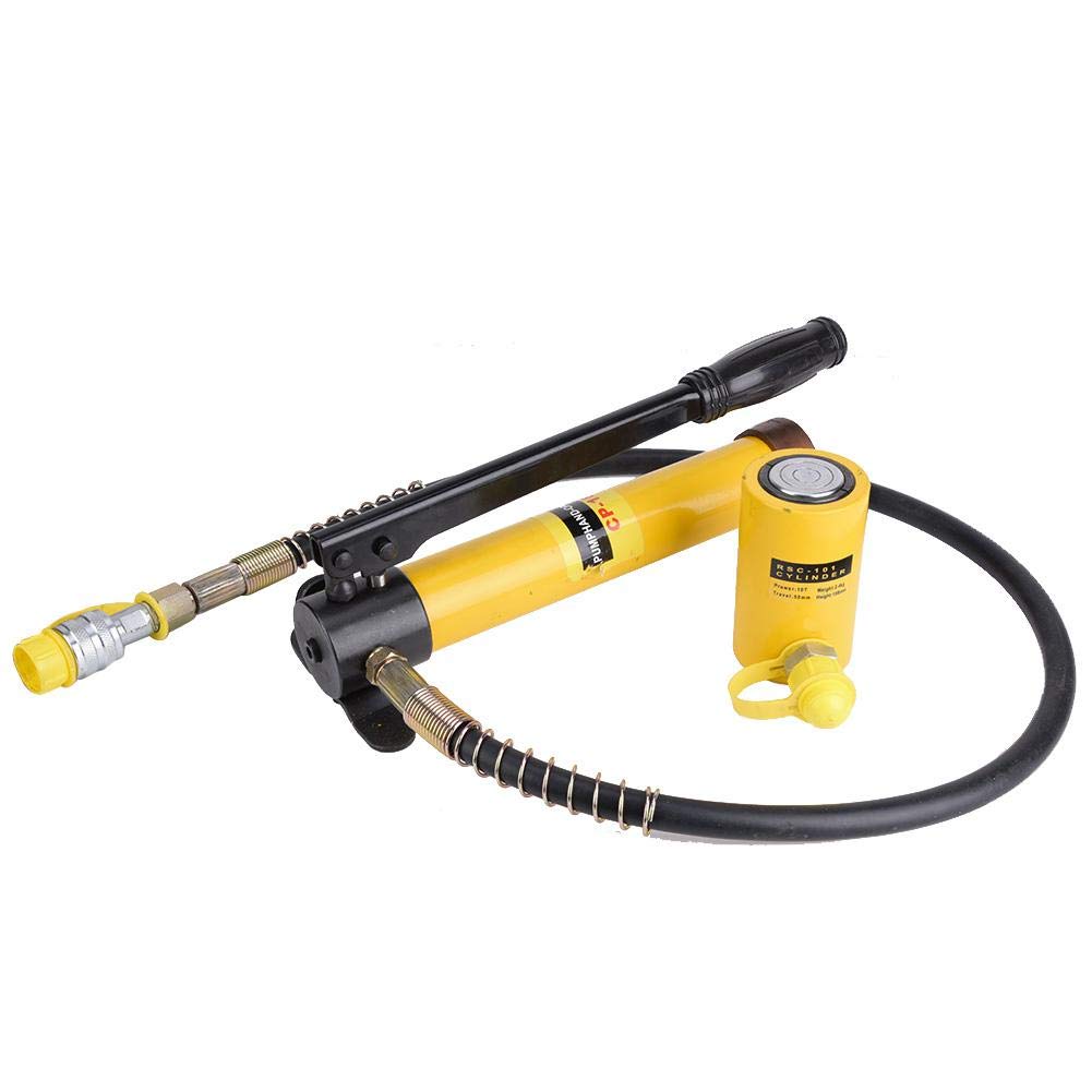 10T Hydraulic Jack, 10T Short Jack + Manual Hydraulic Pump Set Steel Lifting Handle Tool for Car Repairing