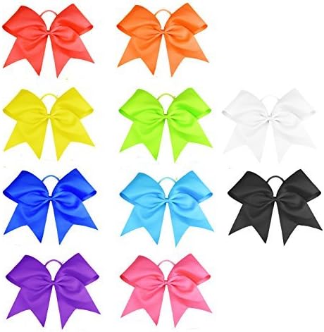 HipGirl Boutique Teens Women 6" Jumbo Large Cheer Bow Elastic Hair Tie Ponytail Holder for High School College Cheerleading