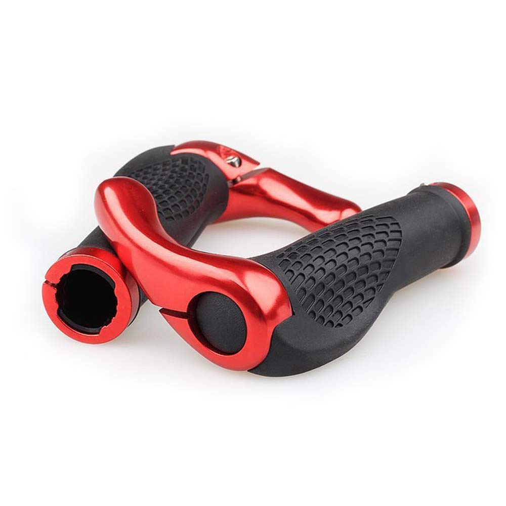 VOANZO Bicycle Handlebar Grips, Ergonomic Design Rubber MTB Mountain Bike Handlebar Grips With Bar Ends Horns, Comfortable Protector (Black+Red)
