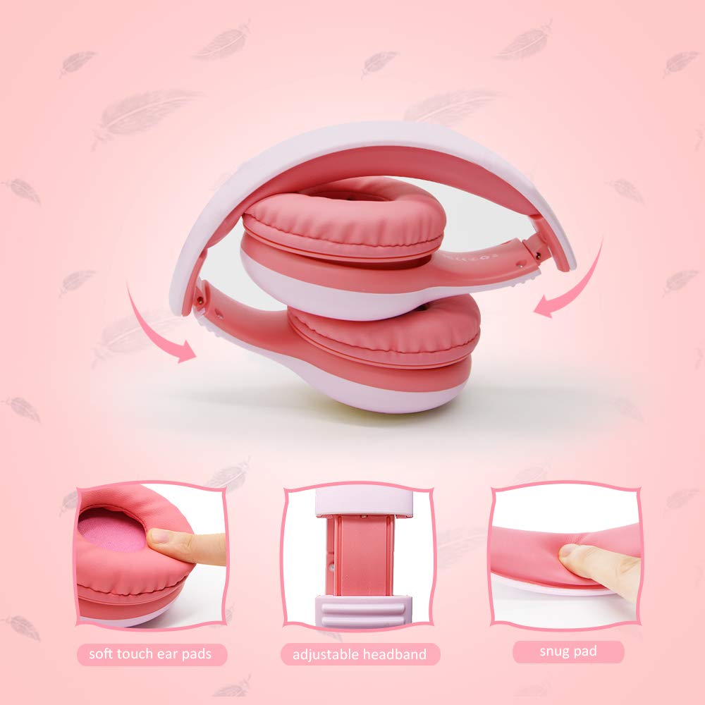 LOBKIN Kids Headphones Volume Limited Protection Wired Headsets with SharePort for Children/Kids,Kids Friendly Safe Food Grade Material On-Ear Headphones for Children Toddler Baby (Pink)