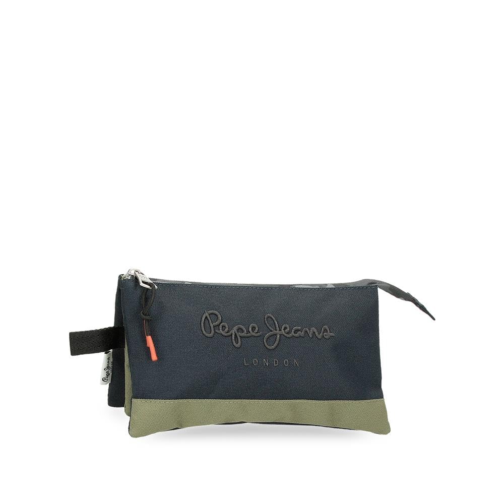 Pepe Jeans Cromwell Triple Pencil Case Black 22 x 12 x 5 cm Polyester, Black/White, One Size, Triple Case