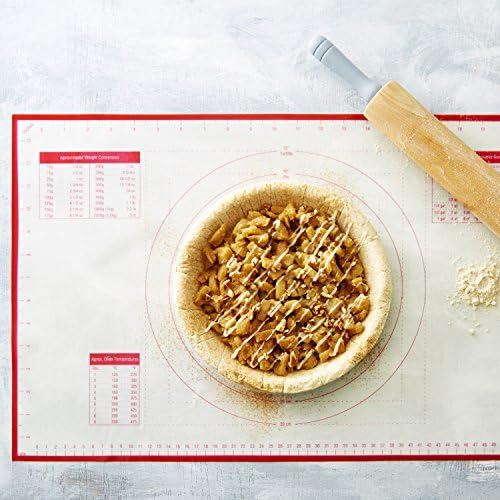 BakeitFun Silicone Pastry Mat With Measurements | 58 x 38 cm | FDA and LFGB Approved | Full Sticks To Countertop For Rolling Dough | Conversion Information Included | Red