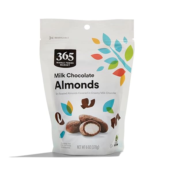 365 BY WHOLE FOODS MARKET, MILK CHOCOLATE ALMONDS, 6 OZ
