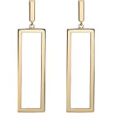 FAMARINE Gold Silver Black Rectangle Geometric Drop Dangle Earrings for Women Fashion Prom Jewelry