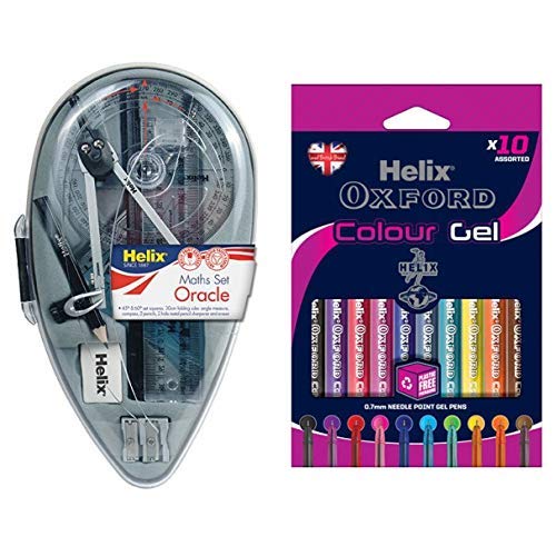 Helix Oracle Maths Set & Helix Oxford Colour Gel Pens (10 pack of Assorted Colours)