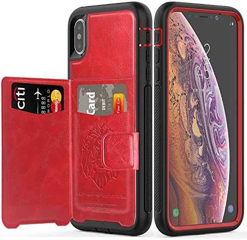 SXcase iPhone Xs Max Case,Leather Card Holder Shockproof Tough Protective Phone Case for Apple iPhone Xs Max [6.5 inch][Red]