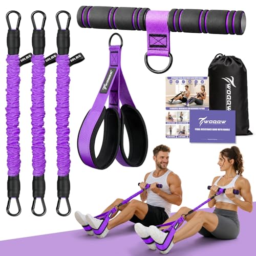 WOQQW Multifunction Pedal Resistance Band with Handle, Upgraded 3 Tube Adjustable Foot Resistance Bands for for Core, Arm, Legs, Body Puller Trainer - Sit Up Exercise Equipment for Women Men