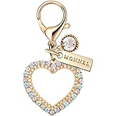 MONNEL MC484 Crystal Love Heart Lobster Clasp Charm for Women with Velvet Bag (White,1 Piece)