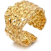 XUN Zhe Adjustable Hammered Ring for Women 14k Gold Plated Chunky Textured Ring Vintage Irregular Stackable Open Ring Trendy Punk Statement Jewelry Gifts