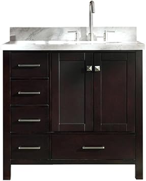 Dkb Beckford Series 37 Inch Bathroom Vanity Cabinet In Espresso Single Right Offset Oval Sink Carrara White Marble Countertop 2 Soft Closing Doors 5 Full Extension Dovetail Drawers No Mirror Amazon Com