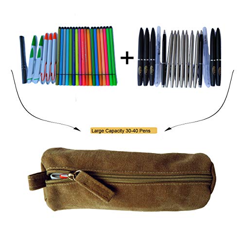 Enyuwlcm Heavy Canvas Stationery Portable Compact Simple Zipper Pencil Case and Durable Small Medicine Bag 1 Pack Khaki - Thumbnail 4