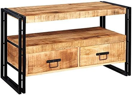 Indian Hub Cosmo Industrial Tv Stand, Natural Wood/Dark Metal, 102x45x60 cm